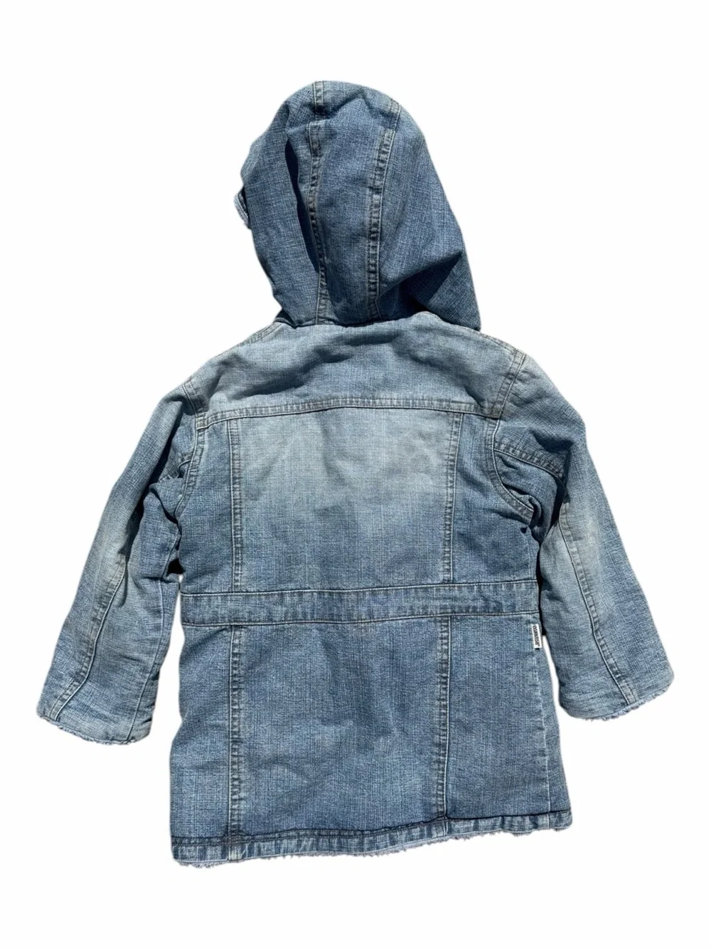 OshKosh B’Gosh Jean Jacket Girls 2T 3T Size 95 Sherpa Hooded Blue Floral Denim